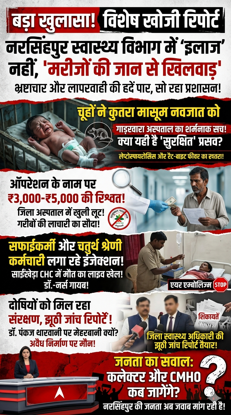 नरसिंहपुर स्वास्थ्य विभाग में 'इलाज' नहीं, 'मरीजों की जान से खिलवाड़' ​भ्रष्टाचार और लापरवाही की हदें पार