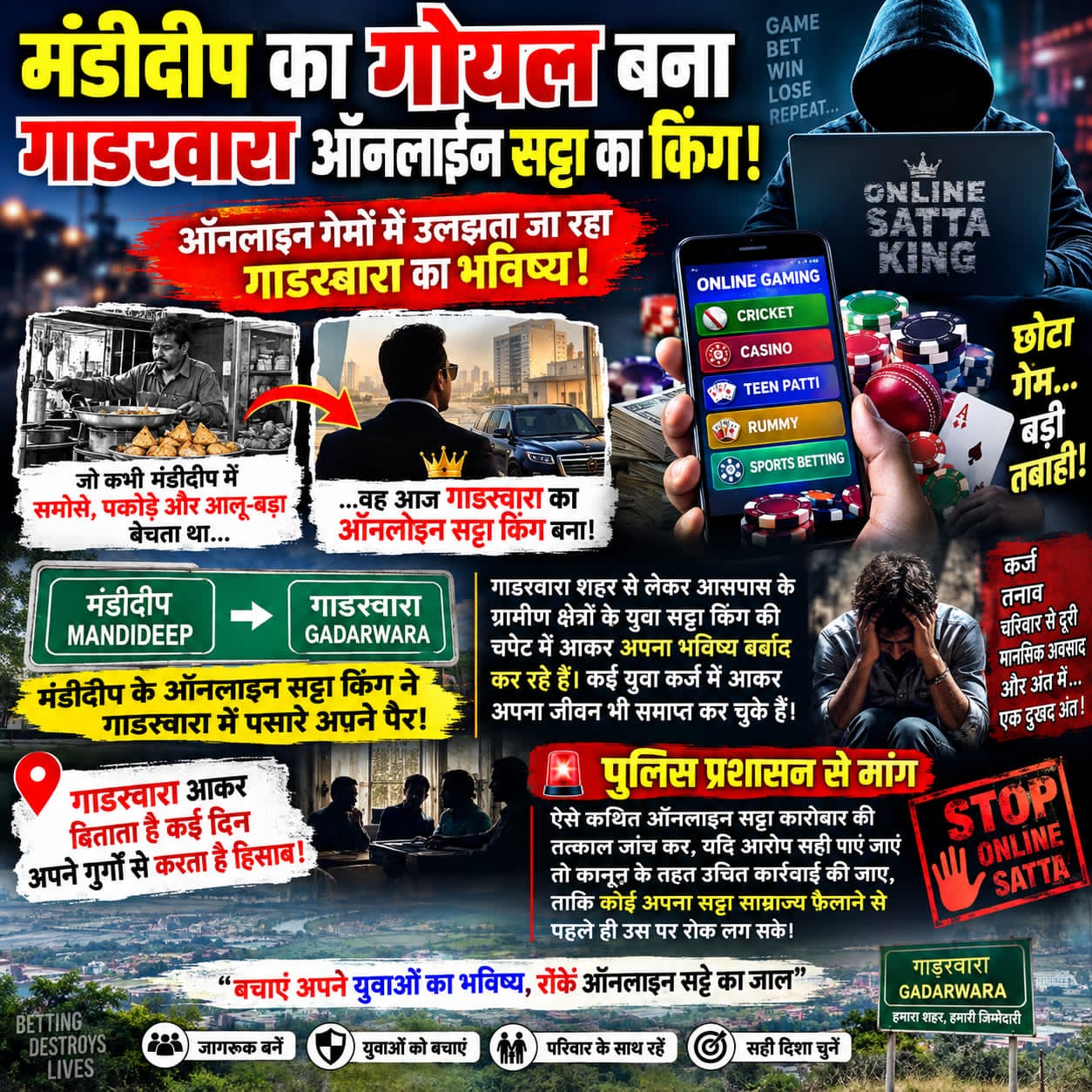 गाडरवारा में ऑनलाइन सट्टे के कथित नेटवर्क को लेकर उठे सवाल  मंडीदीप से गाडरवारा तक कथित ऑनलाइन सट्टे का कनेक्शन? जांच की मांग